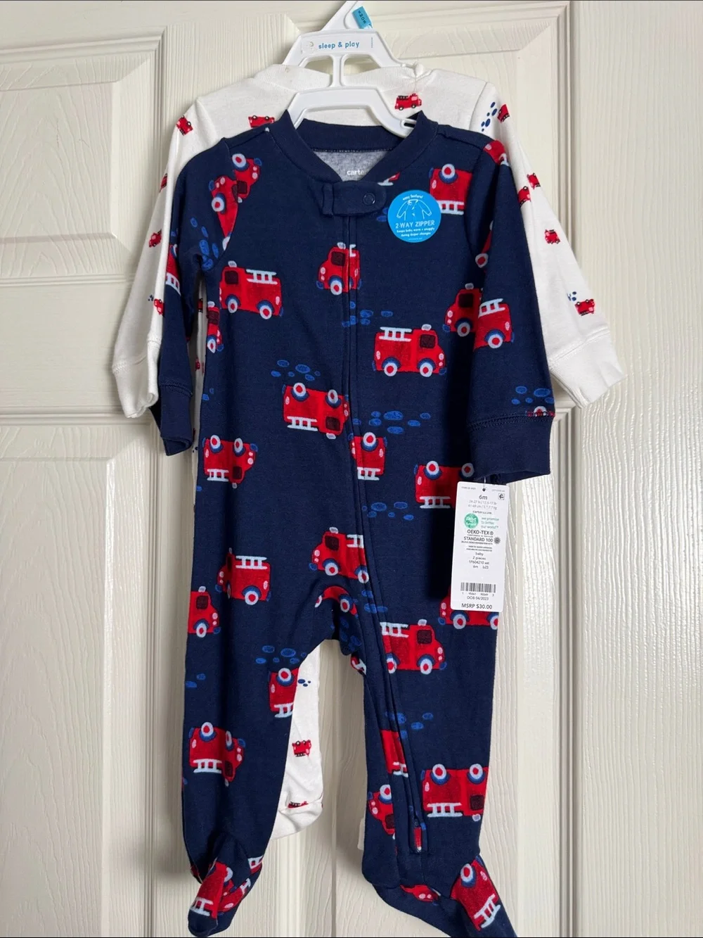 Carter's White One-Piece with Red Fire Truck Print 2 pack 6 months